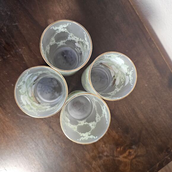 Vintage Indonesian Frosted Glass Victorian  Lily Bouquet Juice Glasses  Set of 4 - Picture 5 of 5